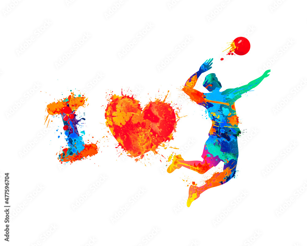 Naklejka premium I love volleyball. Vector symbol of splash paint