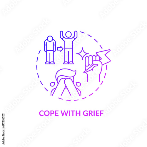 Cope with grief purple gradient concept icon. Grief-related depression treatment abstract idea thin line illustration. Isolated outline drawing. Roboto-Medium, Myriad Pro-Bold fonts used