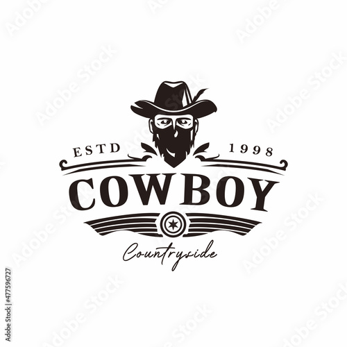 Classic cowboy Country bar and grill Vintage Retro Ribbon Banner logo design