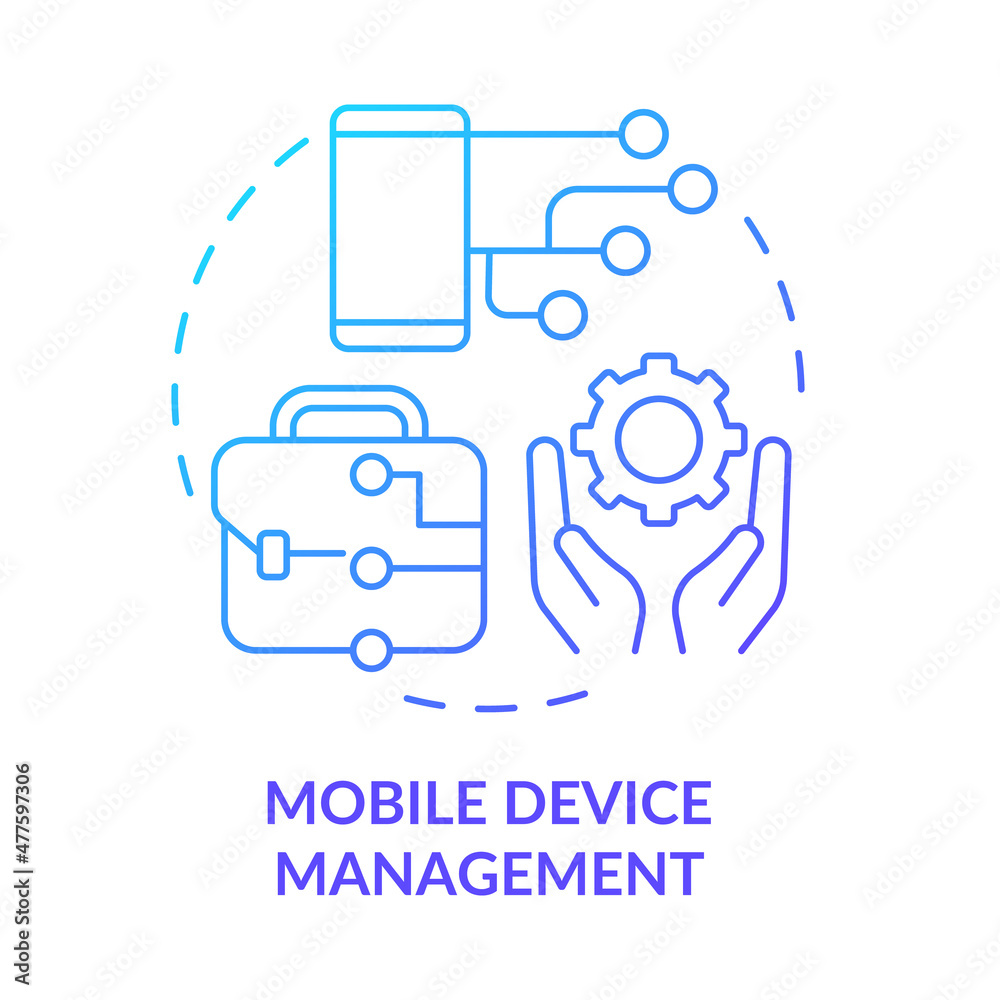 Mobile device management blue gradient concept icon. Computer services for business abstract idea thin line illustration. Isolated outline drawing. Roboto-Medium, Myriad Pro-Bold fonts used Mobile device management blue gradient concept icon. Computer services for business abstract idea thin line illustration. Isolated outline drawing. Roboto-Medium, Myriad Pro-Bold fonts used