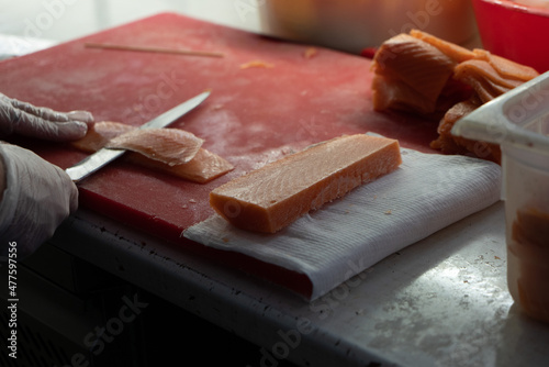 restaurant red fish table cutting board