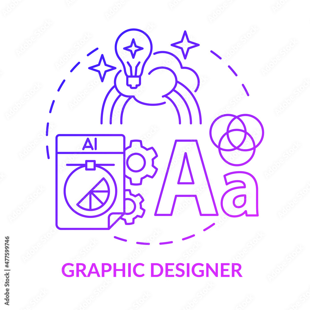 Graphic designer purple gradient concept icon. Digital marketing specialist abstract idea thin line illustration. Isolated outline drawing. Roboto-Medium, Myriad Pro-Bold fonts used Graphic designer purple gradient concept icon. Digital marketing specialist abstract idea thin line illustration. Isolated outline drawing. Roboto-Medium, Myriad Pro-Bold fonts used