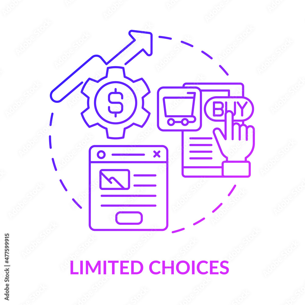 Limited choices purple gradient concept icon. Digital marketing. Landing page set abstract idea thin line illustration. Isolated outline drawing. Roboto-Medium, Myriad Pro-Bold fonts used Limited choices purple gradient concept icon. Digital marketing. Landing page set abstract idea thin line illustration. Isolated outline drawing. Roboto-Medium, Myriad Pro-Bold fonts used