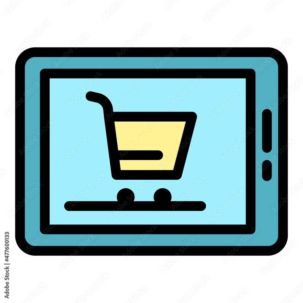 Tablet shopping icon. Outline tablet shopping vector icon color flat isolated Tablet shopping icon. Outline tablet shopping vector icon color flat isolated