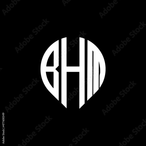 BHM letter logo design on black background. 
BHM circle letter logo design with ellipse shape.
BHM creative initials letter logo concept.BHM logo vector.  photo