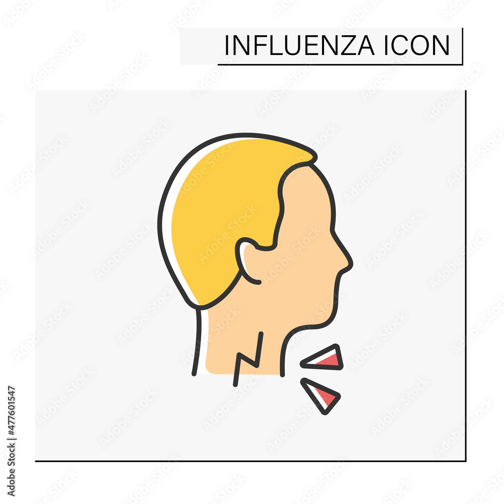 Sore throat color icon. Pain from swallowing or talking, difficulty swallowing, irritation. Pharyngitis. Healthcare. Influenza concept. Isolated vector illustration