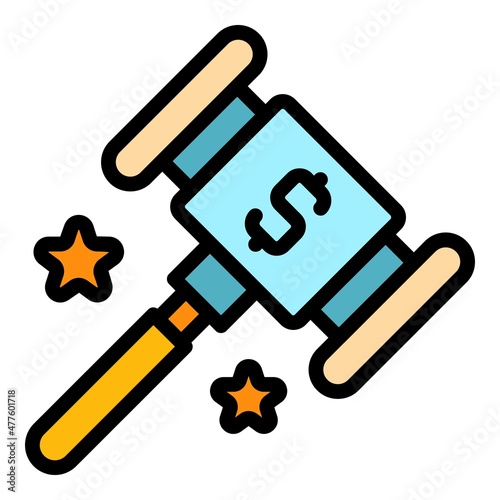 Auction hammer icon. Outline auction hammer vector icon color flat isolated