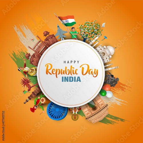 happy republic day India greetings. vector illustration design.