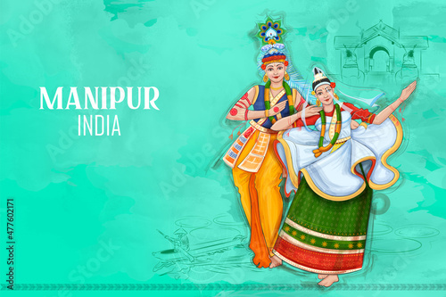 couple performing Manipuri dance traditional folk dance of Manipur, India