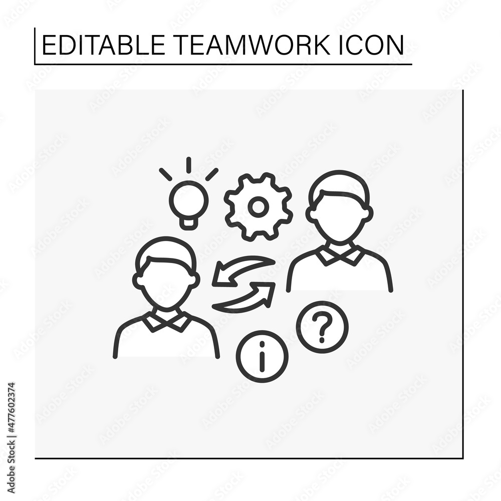 Collaboration line icon. Exchanging ideas and plans. Cooperation between two men. Questions and answering. Effective work process. Teamwork concept. Isolated vector illustration. Editable stroke