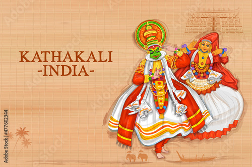 couple performing Kathakali dance traditional folk dance of Kerla, India