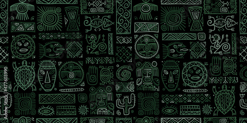 Ethnic mexican decor. Handmade Seamless Pattern for your design. Tribal tattos elements photo