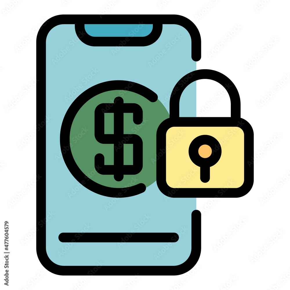 Lock mobile pay icon. Outline lock mobile pay vector icon color flat isolated Lock mobile pay icon. Outline lock mobile pay vector icon color flat isolated