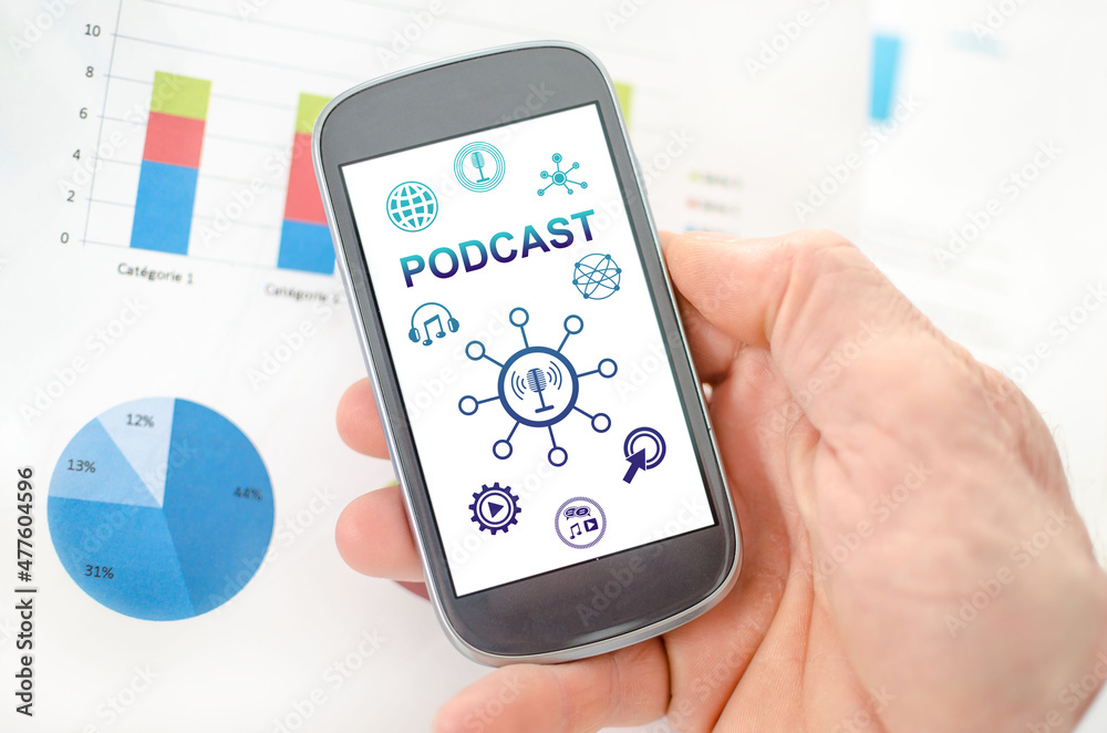 Podcast concept on a smartphone Podcast concept on a smartphone