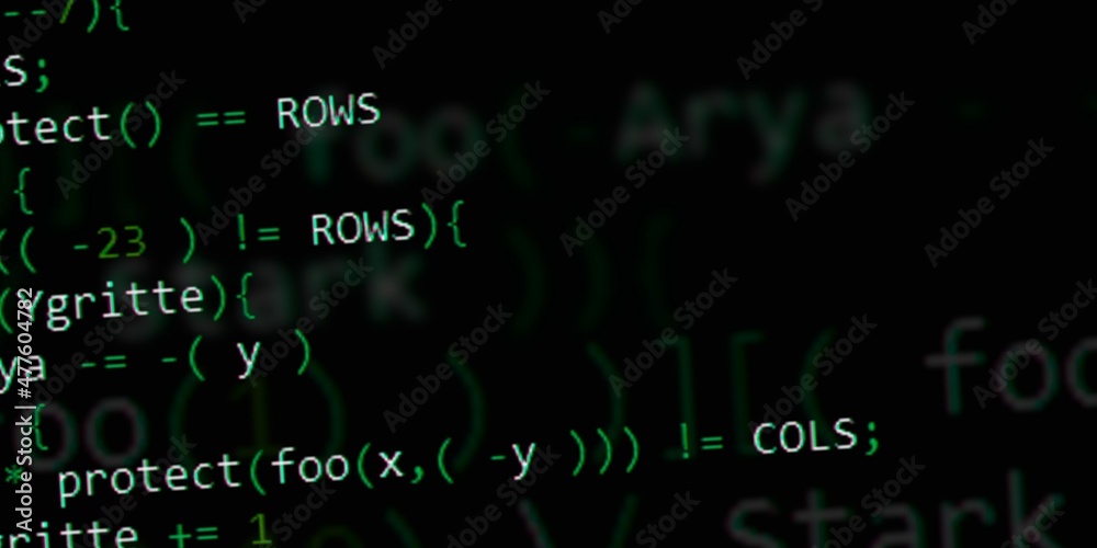 Obraz premium Computer script code. Programming screen of software developer. Program code background. Modern technology backdrop for advertisements.