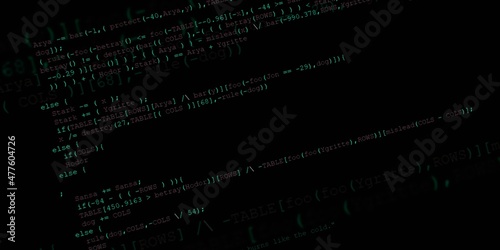 Computer script code. Programming screen of software developer. Program code background. Modern technology backdrop for advertisements.