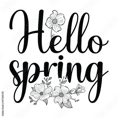 Photography Hello spring, Hand drawn calligraphy and brush pen lettering