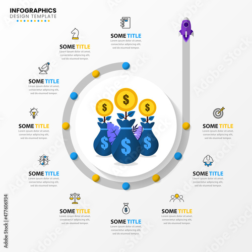 Infographic template with icons and 10 options or steps. Money
