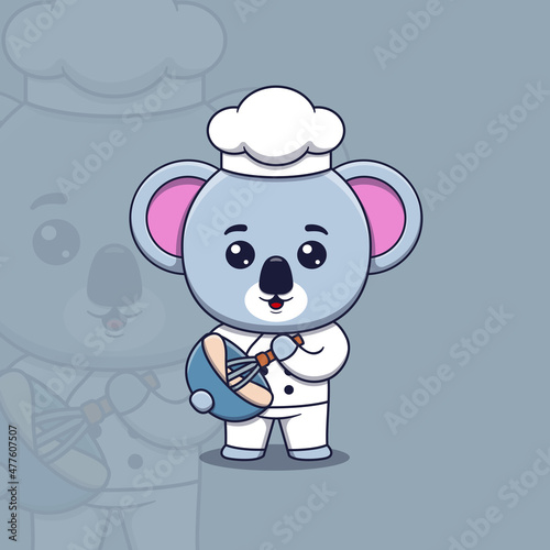 Photography Cute koala chef with whisk and mixing bowl
