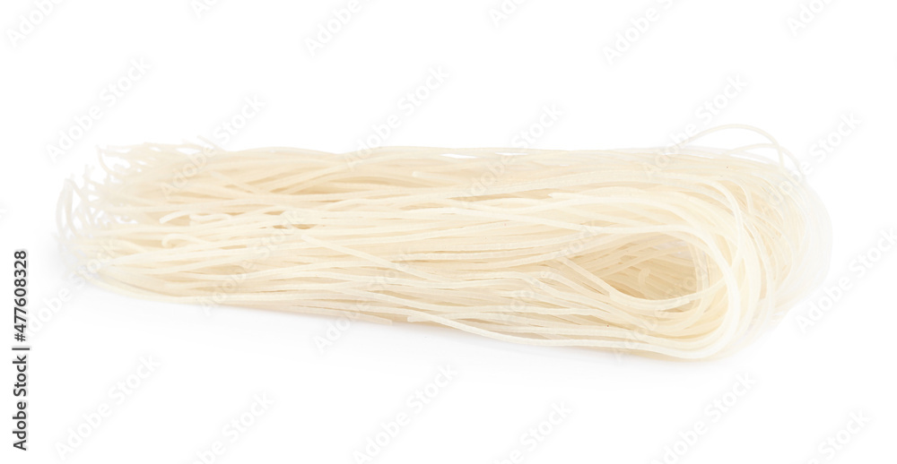 Dried rice noodles isolated on white. East Asian cuisine Dried rice noodles isolated on white. East Asian cuisine