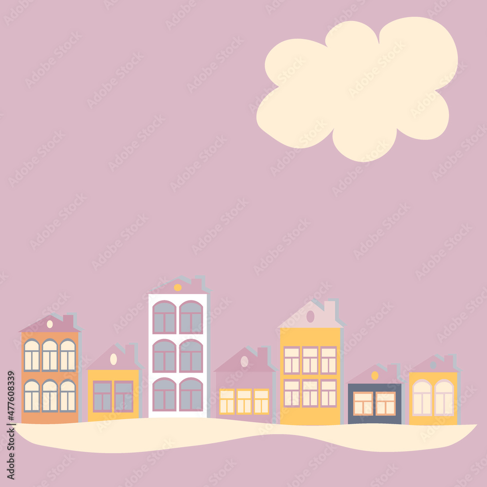 a European town, houses. Design element of books, notebooks, postcards, interior items a European town, houses. Design element of books, notebooks, postcards, interior items