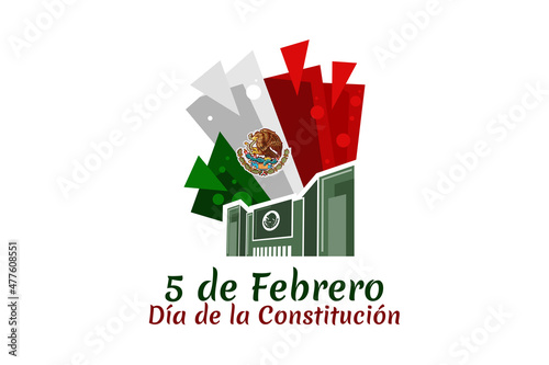 Happy Constitution Day of Mexico.
Translation: February 5.Constitution Day. National holiday of Mexico Vector illustration. Suitable for greeting card, poster and banner.