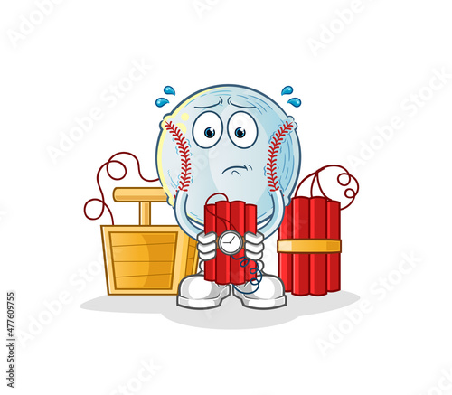 baseball holding dynamite character. cartoon mascot vector