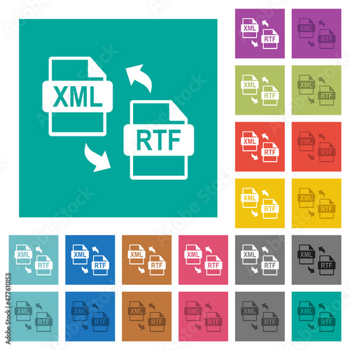XML RTF file conversion square flat multi colored icons