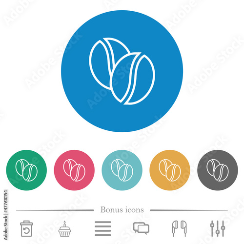 Coffe beans outline flat round icons