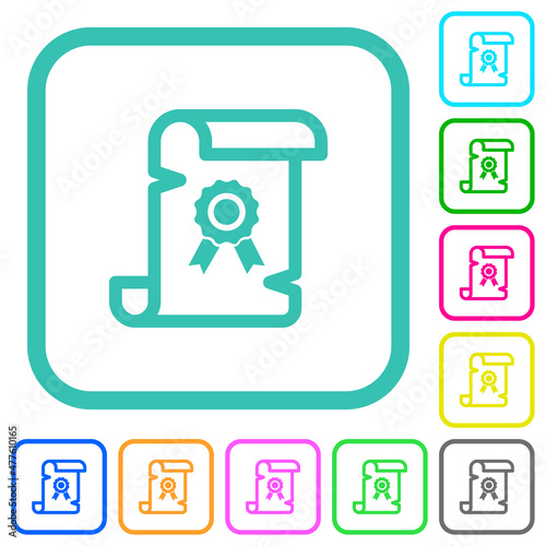 Old certificate vivid colored flat icons
