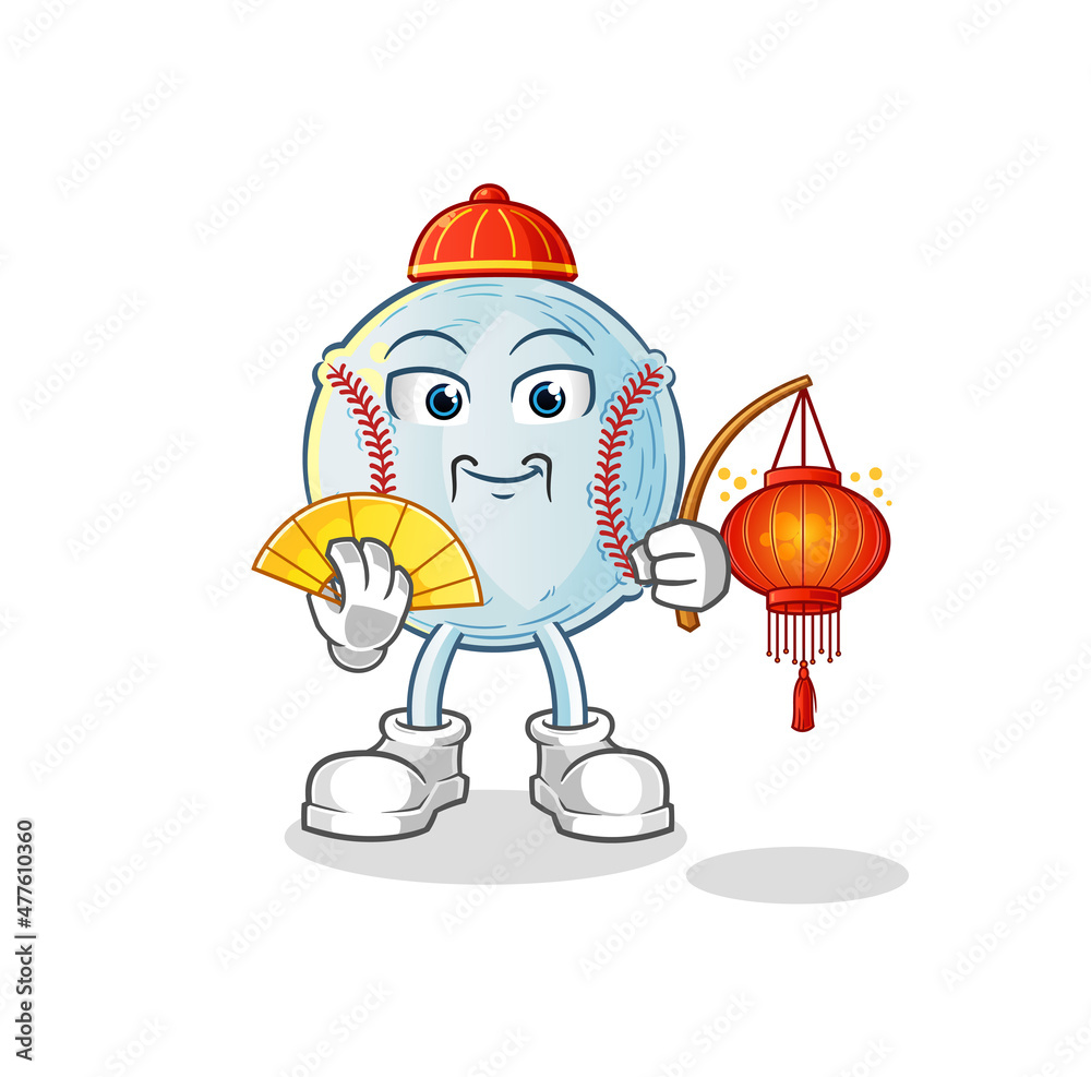 Obraz premium baseball Chinese with lanterns illustration. character vector
