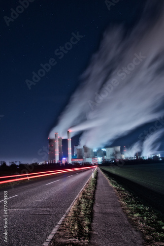 coal-fired power plant at night in germany
