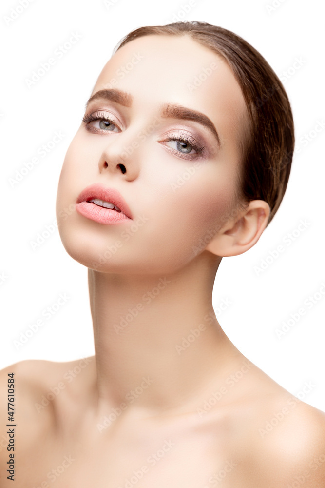 Beautiful Young Woman with Clean Fresh Skin isolated on white background Beautiful Young Woman with Clean Fresh Skin isolated on white background