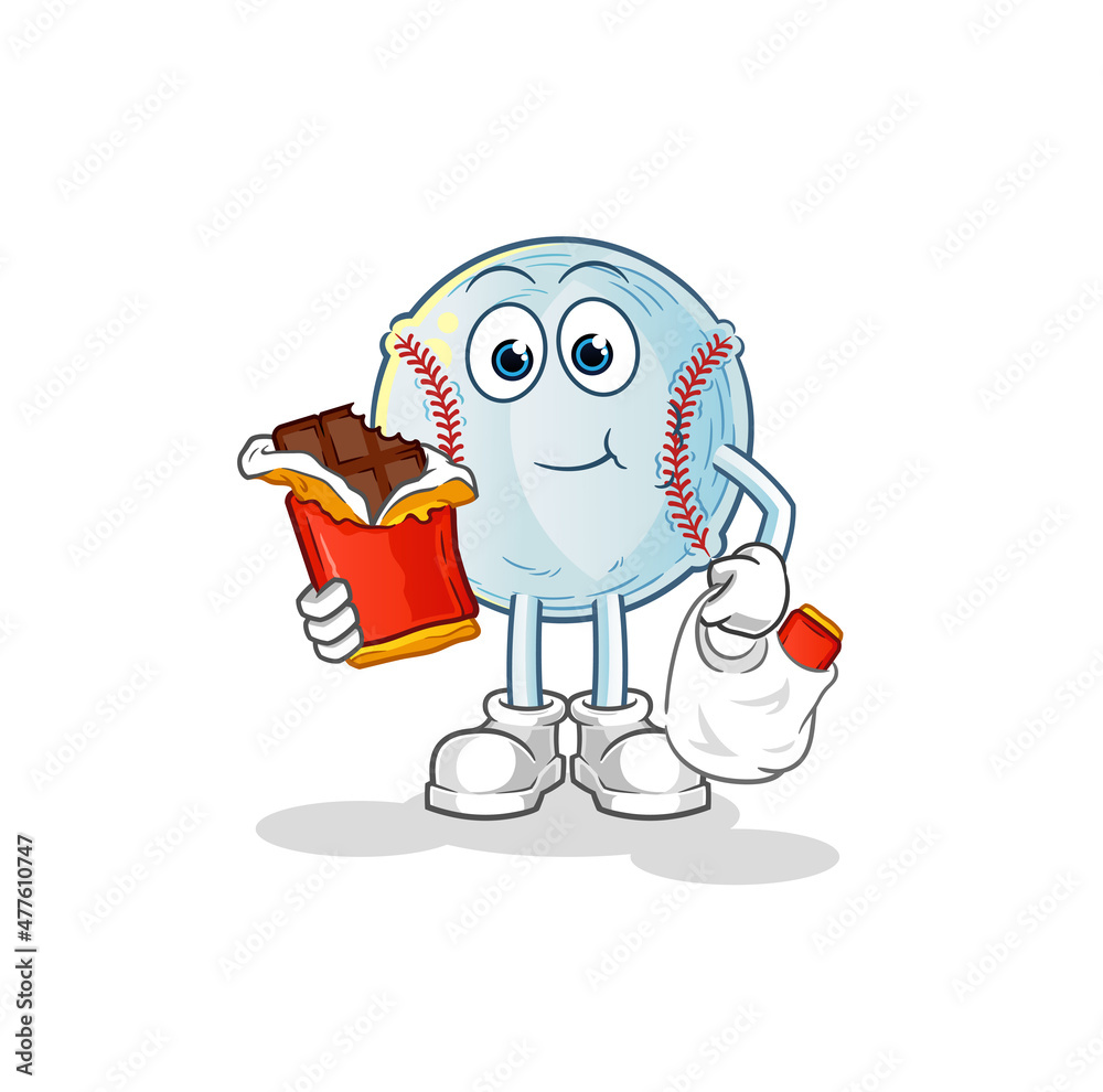 baseball eat chocolate mascot. cartoon vector baseball eat chocolate mascot. cartoon vector