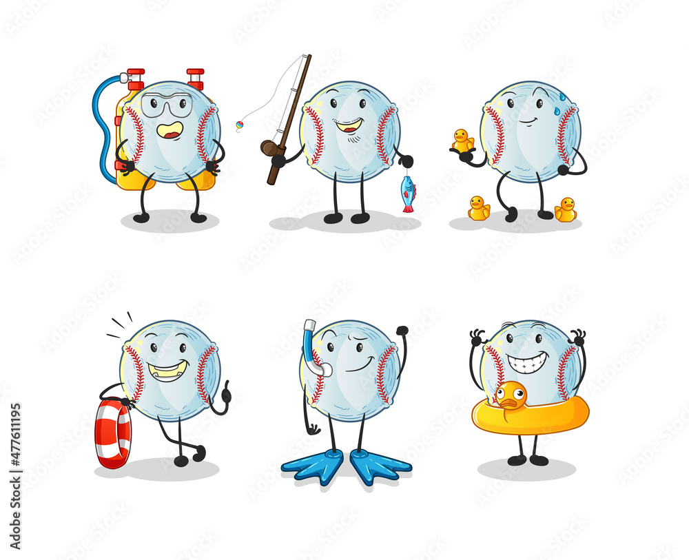 baseball water activity group. cartoon mascot vector baseball water activity group. cartoon mascot vector