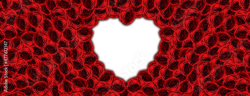 Valentine's Day. Illustration for a postcard, banner. Valentine's day concept. Background from rosebuds with a heart for inserting text.