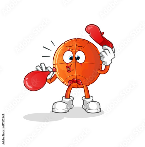basketball pantomime blowing balloon. cartoon mascot vector
