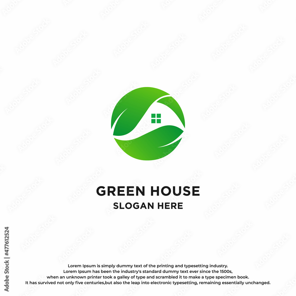 Obraz premium Green House with Leaf Logo Design.