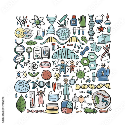 Genetics, chemistry, biology icons set for your design