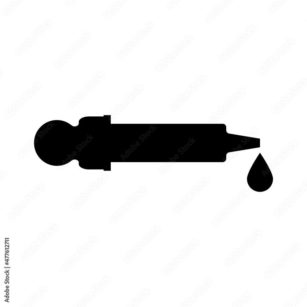 Big large pipette dropper with a drop. Vector illustration and silhouette on white background. Big large pipette dropper with a drop. Vector illustration and silhouette on white background.