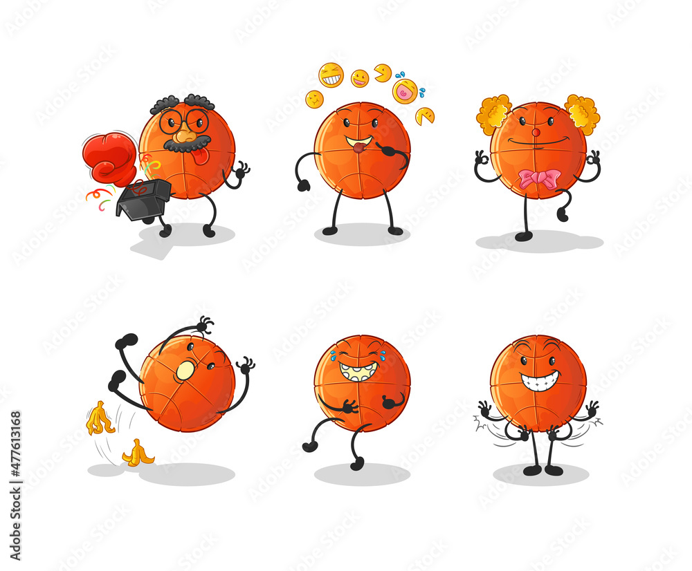 Naklejka premium basketball comedy set character. cartoon mascot vector