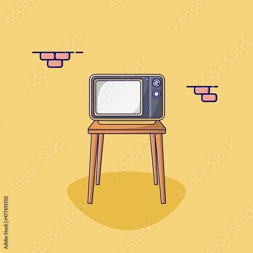 Retro TV on Table Vector Icon Illustration. Vintage TV Vector. Flat Cartoon Style Suitable for Web Landing Page, Banner, Flyer, Sticker, Wallpaper, Background