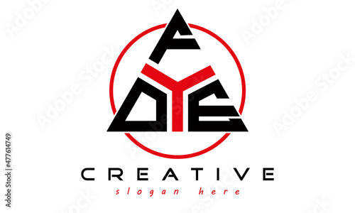 triangle badge with circle OFE letter logo design vector, business logo, icon shape logo, stylish logo template