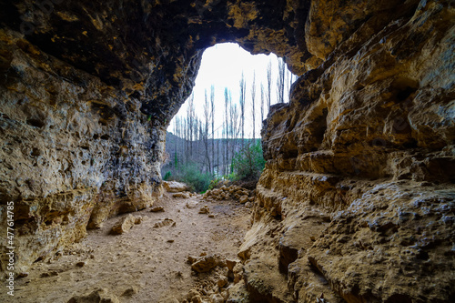 Interior of ancient cave in the mountain rock. Sepulveda, Madrid.