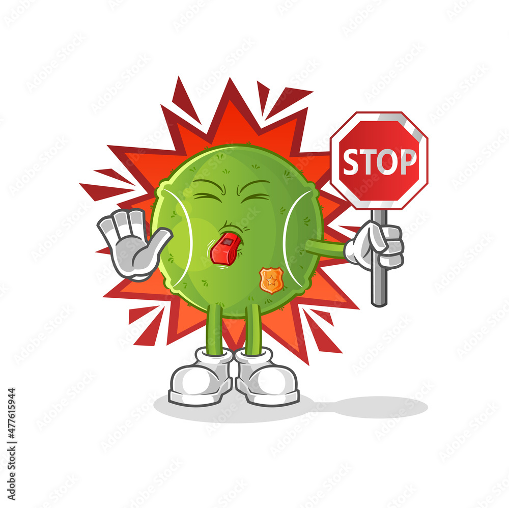 tennis ball holding stop sign. cartoon mascot vector tennis ball holding stop sign. cartoon mascot vector