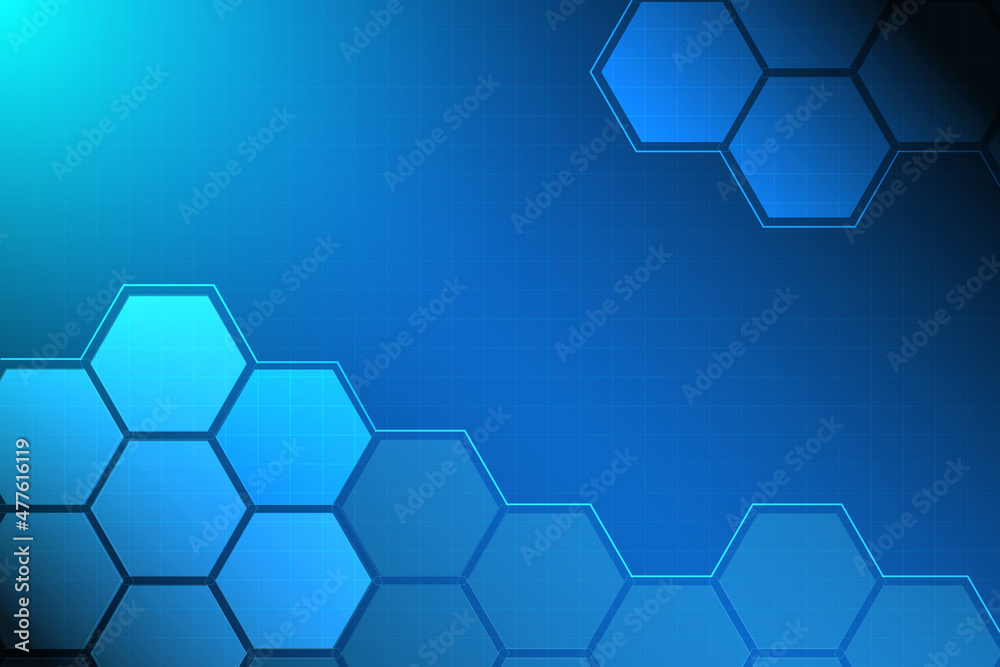 Fototapeta premium Blue Abstract Hexagonal background with concept blue print . Grid style with honey comb concept. Medical and business template for presentation. 