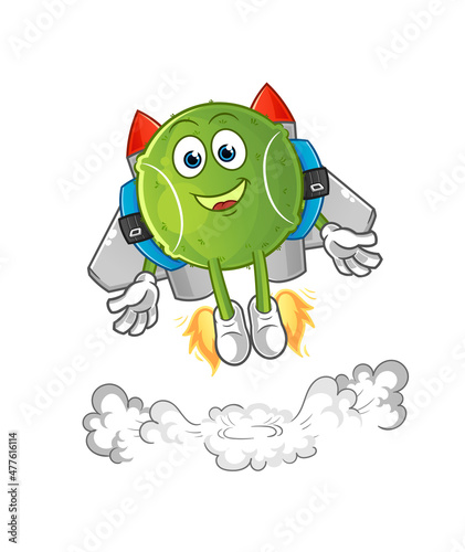 tennis ball with jetpack mascot. cartoon vector