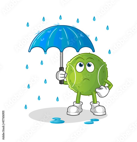 tennis ball holding an umbrella illustration. character vector