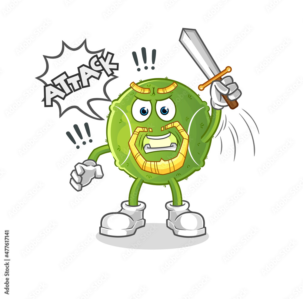 tennis ball knights attack with sword. cartoon mascot vector tennis ball knights attack with sword. cartoon mascot vector