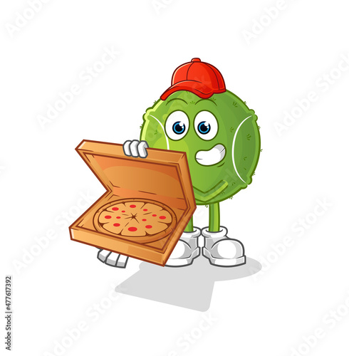 tennis ball pizza delivery boy vector. cartoon character